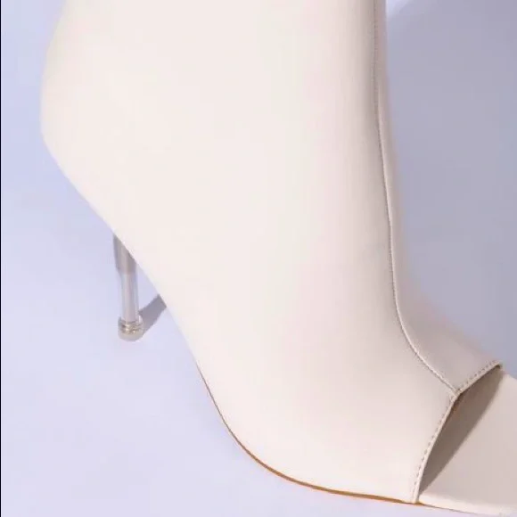 AZALEA WANG Ivory Chelsea Vegan Leather Open Toe Ankle Boots - Picture 5 of 5